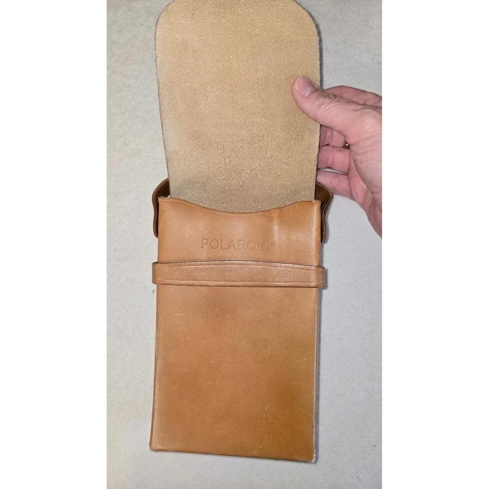 Vintage Polaroid Tan Leather Camera Carrying Case Pouch with Strap Logo Embossed